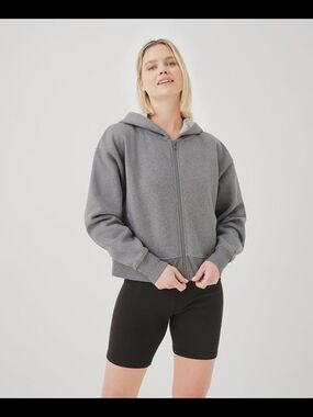 Pact Heather Gray Full-Zip Semi-cropped Hoodie for Women Size Small